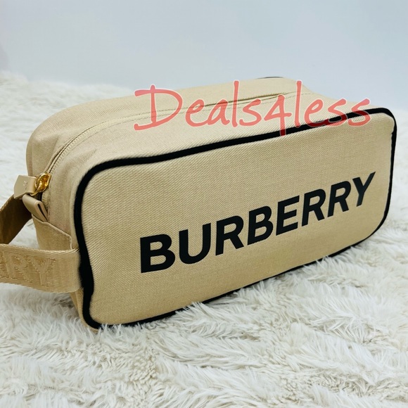 Burberry Bag Pouch Case Cosmetics Toiletry Travel Logo Handle Zippered New - Picture 1 of 12